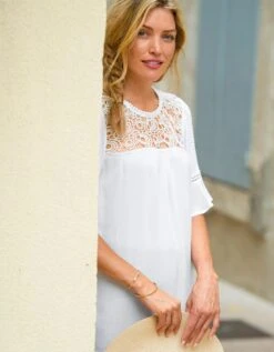 Blouse Plastron Macramé, Crépon -Femmes Vêtements Magasin 560139 C01 zoomx vue5