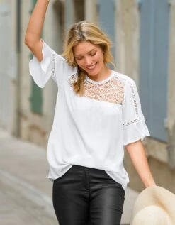 Blouse Plastron Macramé, Crépon -Femmes Vêtements Magasin 560139 C01 zoomx vue6