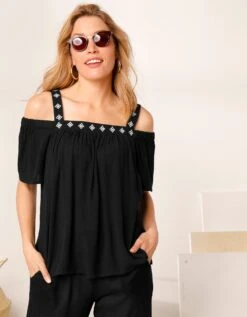 Top Brodé épaules Dénudées Uni