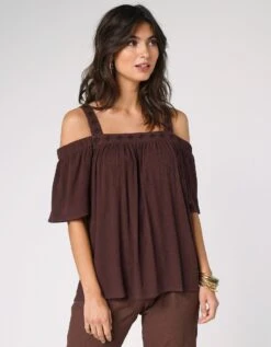 Top Brodé épaules Dénudées Uni