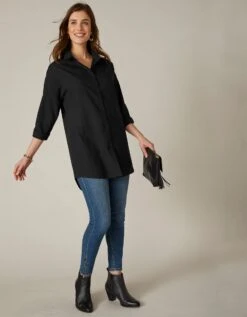 Chemise Longue Unie Boutonnée -Femmes Vêtements Magasin 560305 C00 zoomx vue3