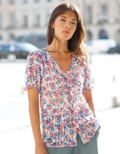 Chemisier Boutonné Imprimé, Voile Jacquard -Femmes Vêtements Magasin 560542 C02 zoomx vue3