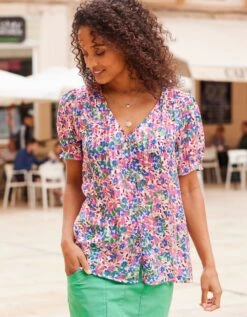 Chemisier Boutonné Imprimé, Voile Jacquard -Femmes Vêtements Magasin 560542 C03 zoomx vue5