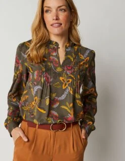 Blouse à Plis Manches Longues Imprimée