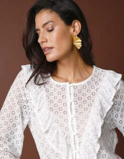 Blouse Boutonnée En Dentelle à Volants -Femmes Vêtements Magasin 560596 C01 zoomx vue4