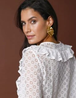 Blouse Boutonnée En Dentelle à Volants -Femmes Vêtements Magasin 560596 C01 zoomx vue6