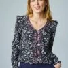 Blouse Fleurie Volantée à Broderies Contrastantes -Femmes Vêtements Magasin 560602 C01 zoomx