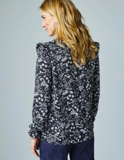 Blouse Fleurie Volantée à Broderies Contrastantes -Femmes Vêtements Magasin 560602 C01 zoomx vue2