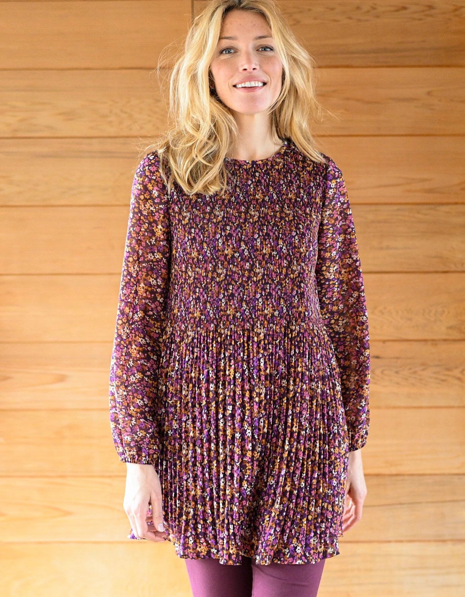 Tunique Plissée Imprimé Fleuri, Voile 6 Tunique Plissée Imprimé Fleuri, Voile – Image 4