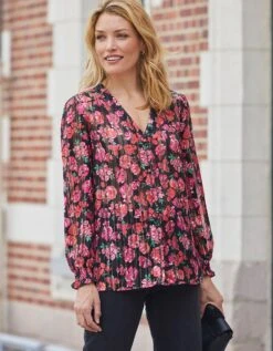 Blouse Boutonnée Imprimé Fleuri, Voile Jacquard 11 Blouse Boutonnée Imprimé Fleuri, Voile Jacquard -Femmes Vêtements Magasin 560643 C01 zoomx vue3