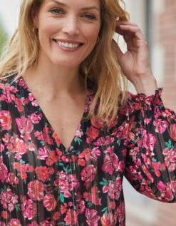 Blouse Boutonnée Imprimé Fleuri, Voile Jacquard 12 Blouse Boutonnée Imprimé Fleuri, Voile Jacquard -Femmes Vêtements Magasin 560643 C01 zoomx vue4