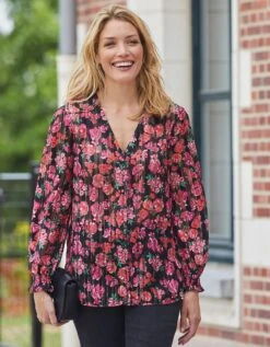 Blouse Boutonnée Imprimé Fleuri, Voile Jacquard 13 Blouse Boutonnée Imprimé Fleuri, Voile Jacquard -Femmes Vêtements Magasin 560643 C01 zoomx vue5