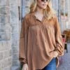 Blouse Unie Col Fantaisie Macramé -Femmes Vêtements Magasin 560644 C03 zoomx