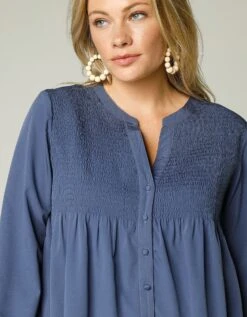 Blouse Unie Smockée Entièrement Boutonnée -Femmes Vêtements Magasin 560657 C01 zoomx vue4
