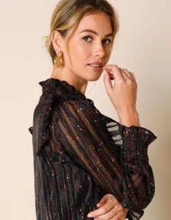 Blouse Imprimée Col Officier Volanté -Femmes Vêtements Magasin 560663 C01 zoomx vue4