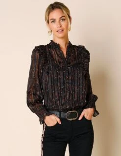 Blouse Imprimée Col Officier Volanté -Femmes Vêtements Magasin 560663 C01 zoomx vue5