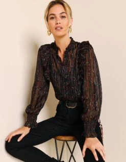 Blouse Imprimée Col Officier Volanté -Femmes Vêtements Magasin 560663 C01 zoomx vue7