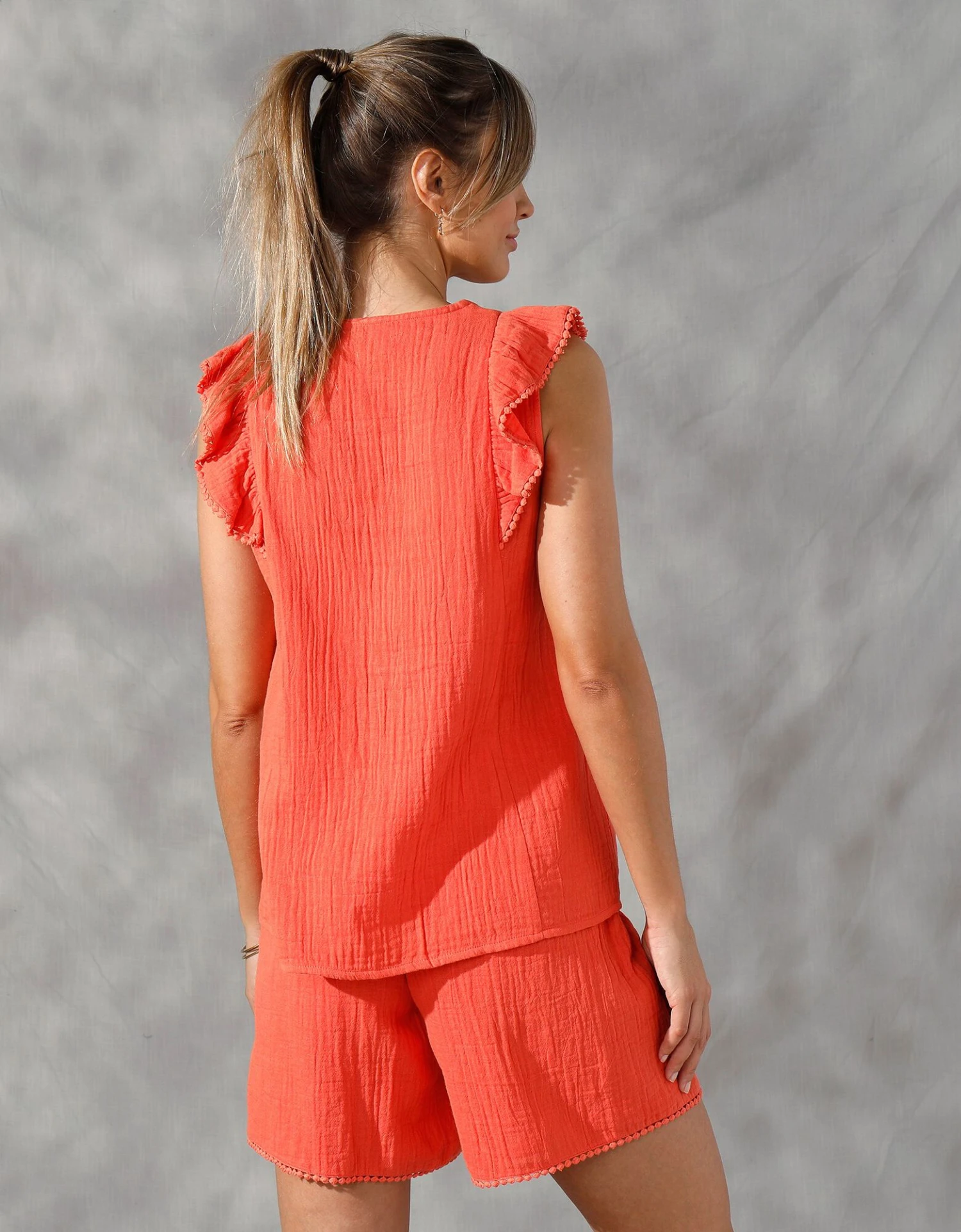 Blouse Volantée Et Boutonnée, Gaze De Coton 4 Blouse Volantée Et Boutonnée, Gaze De Coton – Image 2