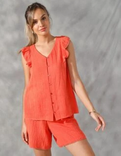 Blouse Volantée Et Boutonnée, Gaze De Coton 10 Blouse Volantée Et Boutonnée, Gaze De Coton -Femmes Vêtements Magasin 560673 C01 zoomx vue3