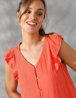 Blouse Volantée Et Boutonnée, Gaze De Coton 11 Blouse Volantée Et Boutonnée, Gaze De Coton -Femmes Vêtements Magasin 560673 C01 zoomx vue4