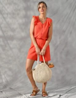 Blouse Volantée Et Boutonnée, Gaze De Coton 13 Blouse Volantée Et Boutonnée, Gaze De Coton -Femmes Vêtements Magasin 560673 C01 zoomx vue6