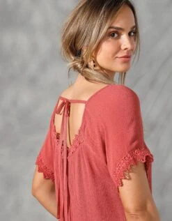 Blouse Manches Courtes Macramé