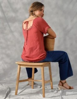 Blouse Manches Courtes Macramé -Femmes Vêtements Magasin 560674 C01 zoomx vue3