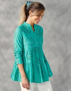 Blouse Ample Manches Longues, Broderie Anglaise