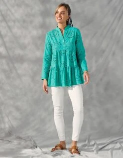 Blouse Ample Manches Longues, Broderie Anglaise -Femmes Vêtements Magasin 560677 C01 zoomx vue4