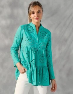 Blouse Ample Manches Longues, Broderie Anglaise -Femmes Vêtements Magasin 560677 C01 zoomx vue5
