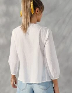 Blouse Effet Plumetis Brodée Citrons -Femmes Vêtements Magasin 560678 C01 zoomx vue3