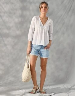 Blouse Effet Plumetis Brodée Citrons -Femmes Vêtements Magasin 560678 C01 zoomx vue6