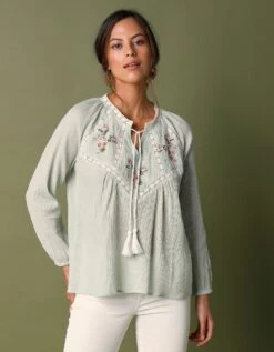 Blouse Brodée Macramé, Crépon -Femmes Vêtements Magasin 560679 C01 zoomx vue4