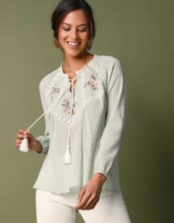 Blouse Brodée Macramé, Crépon -Femmes Vêtements Magasin 560679 C01 zoomx vue7