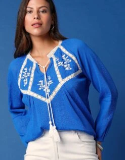 Blouse Brodée Macramé, Crépon