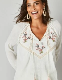 Blouse Brodée Macramé, Crépon -Femmes Vêtements Magasin 560681 C01 zoomx vue4