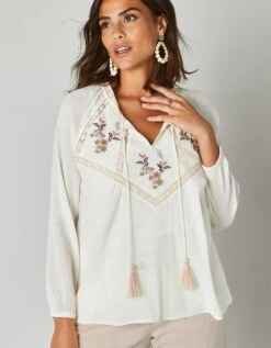 Blouse Brodée Macramé, Crépon -Femmes Vêtements Magasin 560681 C01 zoomx vue6