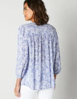 Blouse Macramé Imprimée Manches 3/4, Crépon -Femmes Vêtements Magasin 560682 C01 zoomx vue2