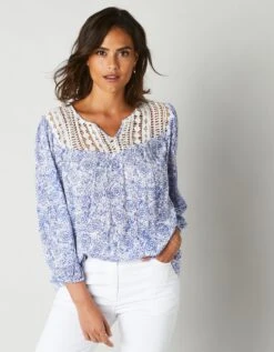 Blouse Macramé Imprimée Manches 3/4, Crépon -Femmes Vêtements Magasin 560682 C01 zoomx vue6
