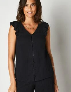 Blouse Sans Manches Boutonnée, Gaze De Coton -Femmes Vêtements Magasin 560684 C02 zoomx vue4