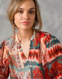 Blouse Voile Imprimé Patchwork Manches 3/4 Bouffantes -Femmes Vêtements Magasin 560686 C01 zoomx vue2