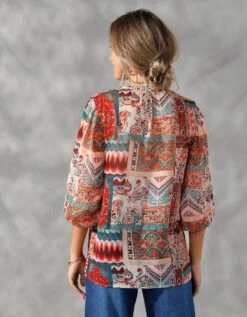 Blouse Voile Imprimé Patchwork Manches 3/4 Bouffantes -Femmes Vêtements Magasin 560686 C01 zoomx vue3
