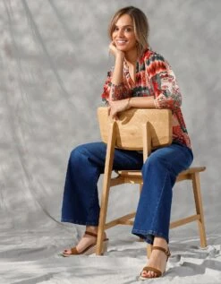 Blouse Voile Imprimé Patchwork Manches 3/4 Bouffantes -Femmes Vêtements Magasin 560686 C01 zoomx vue4