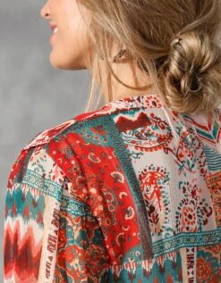 Blouse Voile Imprimé Patchwork Manches 3/4 Bouffantes -Femmes Vêtements Magasin 560686 C01 zoomx vue6