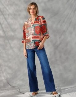 Blouse Voile Imprimé Patchwork Manches 3/4 Bouffantes -Femmes Vêtements Magasin 560686 C01 zoomx vue7