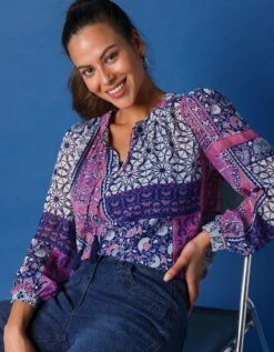 Blouse En Voile Imprimée Manches Longues Bouffantes -Femmes Vêtements Magasin 560688 C01 zoomx vue6