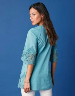 Tunique Ample Boutonnée, Détails Brodés -Femmes Vêtements Magasin 560691 C01 zoomx vue3