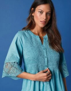 Tunique Ample Boutonnée, Détails Brodés -Femmes Vêtements Magasin 560691 C01 zoomx vue4