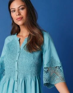 Tunique Ample Boutonnée, Détails Brodés -Femmes Vêtements Magasin 560691 C01 zoomx vue6