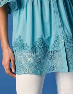 Tunique Ample Boutonnée, Détails Brodés -Femmes Vêtements Magasin 560691 C01 zoomx vue7